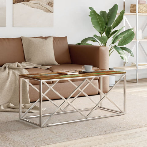 vidaXL Coffee Table Stainless Steel and Solid Wood Reclaimed