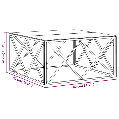 vidaXL Coffee Table Silver 80x80x40 cm Stainless Steel and Glass