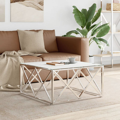vidaXL Coffee Table Silver 80x80x40 cm Stainless Steel and Glass