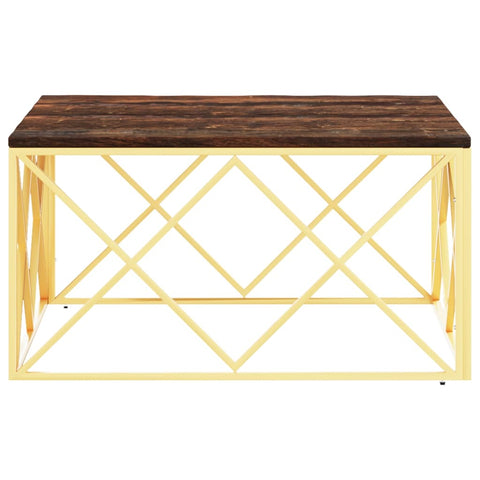vidaXL Coffee Table Gold Stainless Steel and Solid Wood Reclaimed