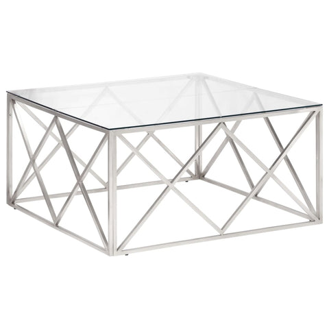 vidaXL Coffee Table Silver Stainless Steel and Tempered Glass