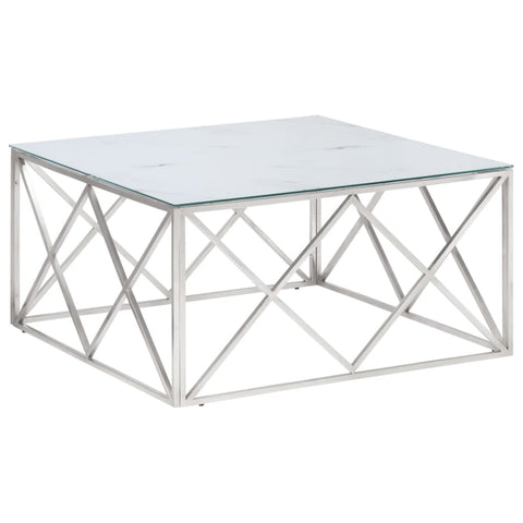vidaXL Coffee Table Silver Stainless Steel and Tempered Glass