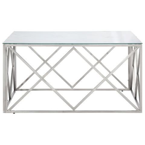 vidaXL Coffee Table Silver Stainless Steel and Tempered Glass