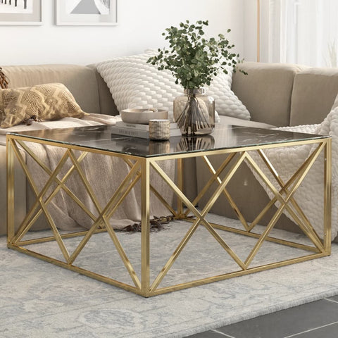 vidaXL Coffee Table Gold Stainless Steel and Tempered Glass