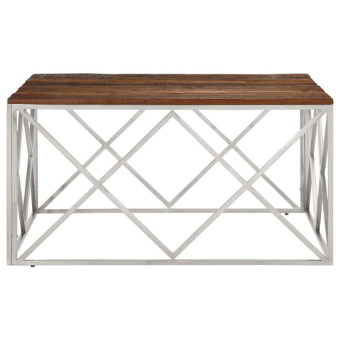 vidaXL Coffee Table Silver Stainless Steel and Solid Sleeper Wood