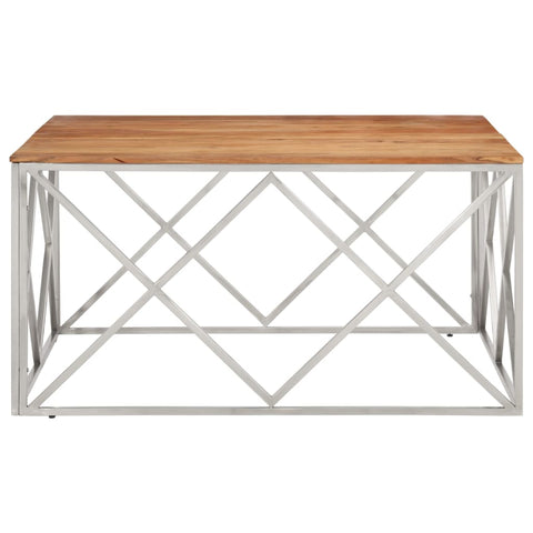 vidaXL Coffee Table Silver Stainless Steel and Solid Acacia Wood