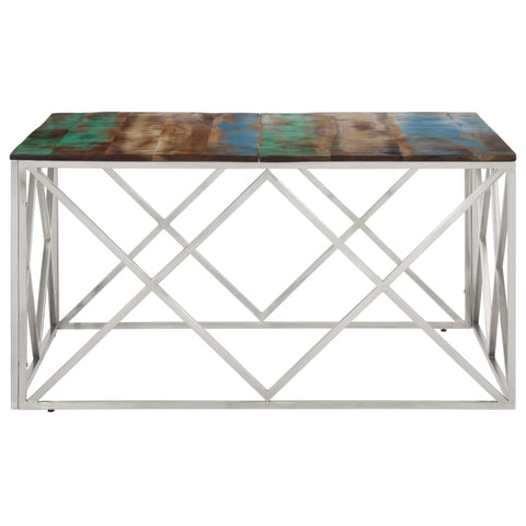 vidaXL Coffee Table Silver Stainless Steel and Solid Reclaimed Wood