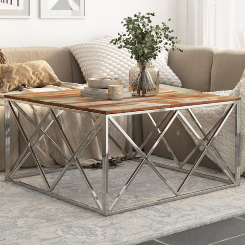 vidaXL Coffee Table Silver Stainless Steel and Solid Reclaimed Wood
