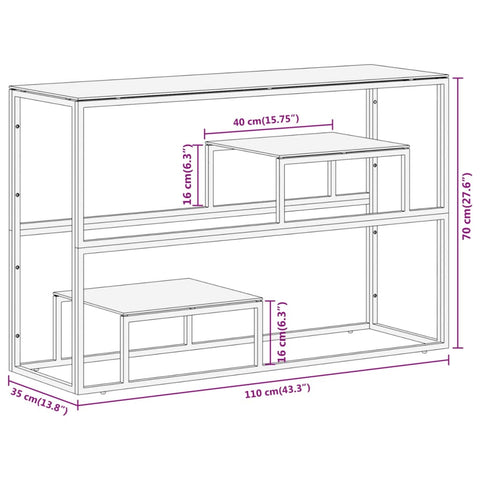 vidaXL Console Table Gold Stainless Steel and Tempered Glass