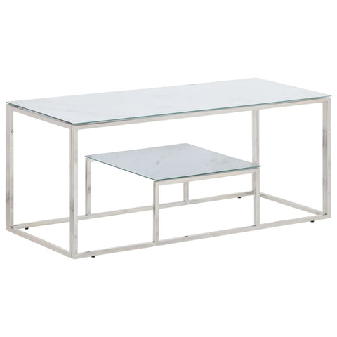 vidaXL Coffee Table Silver Stainless Steel and Tempered Glass