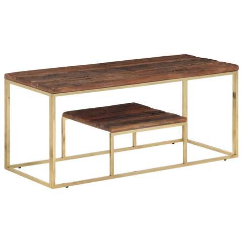 vidaXL Coffee Table Gold Stainless Steel and Solid Wood Sleeper