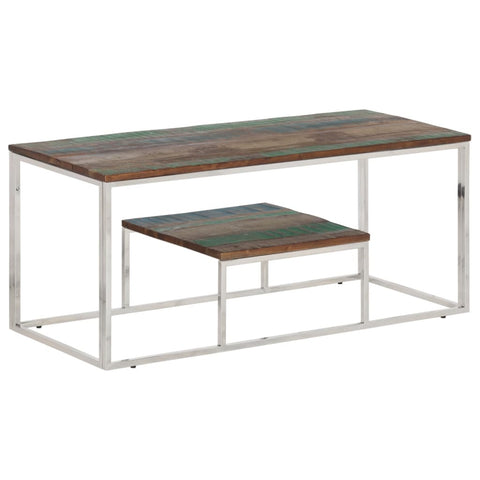 vidaXL Coffee Table Silver Stainless Steel and Solid Wood Reclaimed