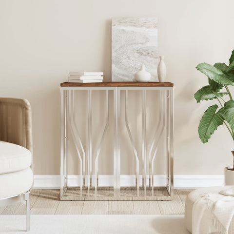 vidaXL Console Table Silver Stainless Steel and Solid Wood Reclaimed