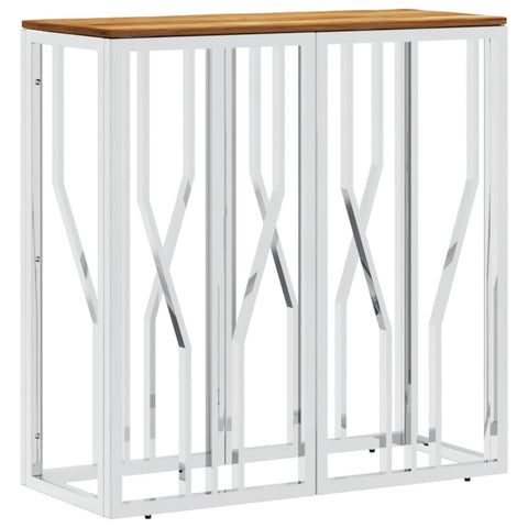 vidaXL Console Table Silver Stainless Steel and Solid Wood Acacia
