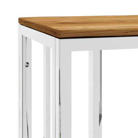 vidaXL Console Table Silver Stainless Steel and Solid Wood Acacia