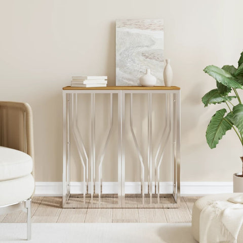 vidaXL Console Table Silver Stainless Steel and Solid Wood Acacia