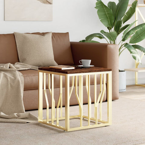 vidaXL Coffee Table Gold Stainless Steel and Solid Wood Reclaimed