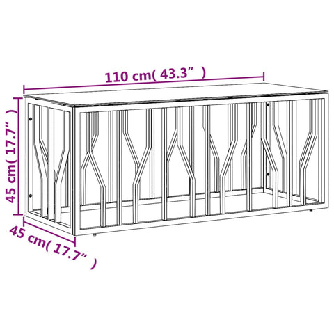 vidaXL Coffee Table Gold 110x45x45 cm Stainless Steel and Glass