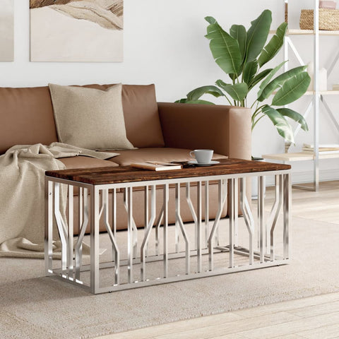 vidaXL Coffee Table Stainless Steel and Solid Wood Reclaimed