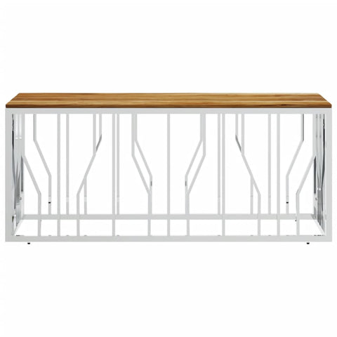 vidaXL Coffee Table Silver Stainless Steel and Solid Wood Acacia
