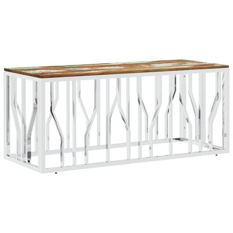 vidaXL Coffee Table Silver Stainless Steel and Solid Wood Reclaimed