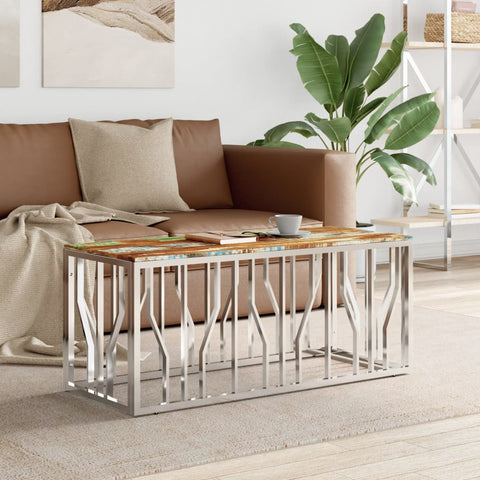 vidaXL Coffee Table Silver Stainless Steel and Solid Wood Reclaimed