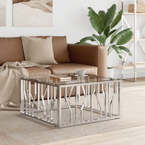 vidaXL Coffee Table 80x80x40 cm Stainless Steel and Glass