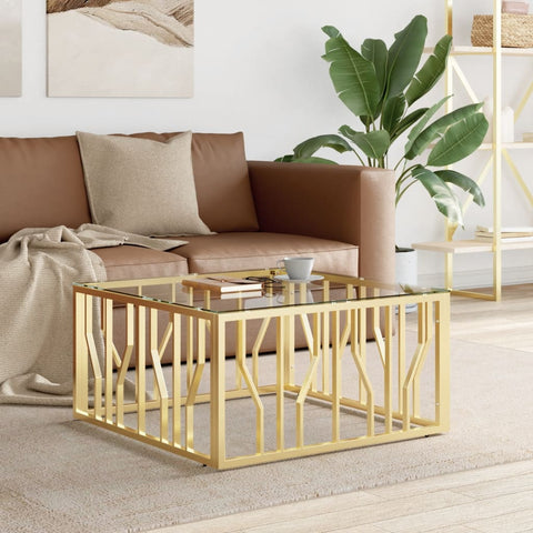 vidaXL Coffee Table Gold 80x80x40 cm Stainless Steel and Glass
