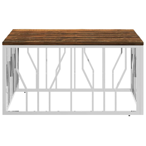 vidaXL Coffee Table Silver Stainless Steel and Solid Wood Reclaimed