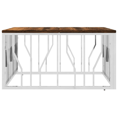 vidaXL Coffee Table Silver Stainless Steel and Solid Wood Reclaimed