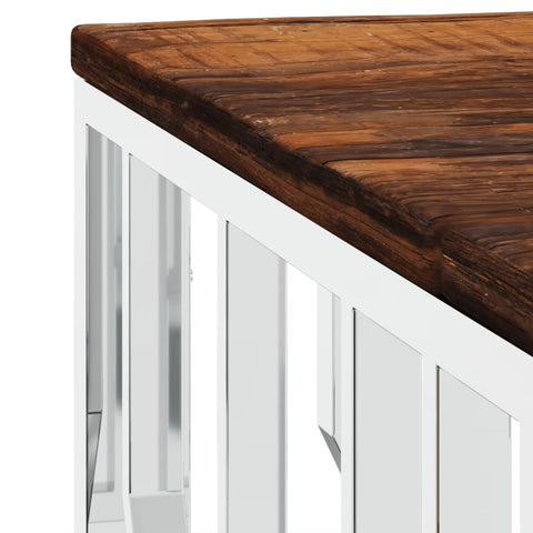 vidaXL Coffee Table Silver Stainless Steel and Solid Wood Reclaimed
