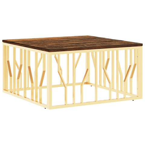 vidaXL Coffee Table Gold Stainless Steel and Solid Wood Reclaimed