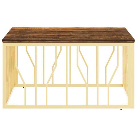 vidaXL Coffee Table Gold Stainless Steel and Solid Wood Reclaimed