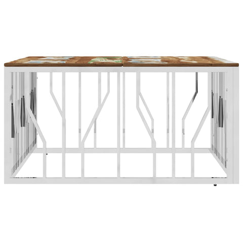 vidaXL Coffee Table Silver Stainless Steel and Solid Wood Reclaimed
