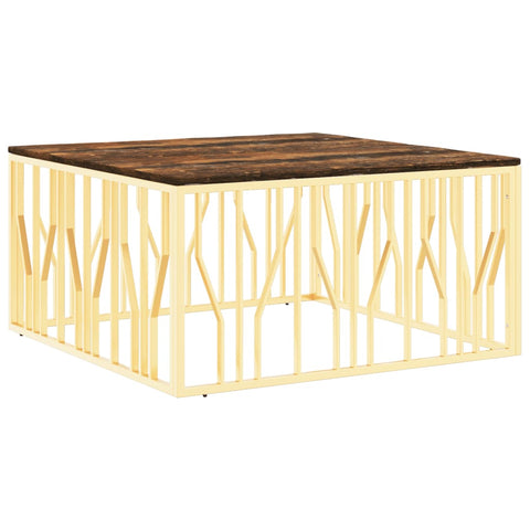 vidaXL Coffee Table Gold Stainless Steel and Solid Wood Reclaimed