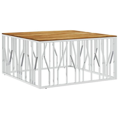 vidaXL Coffee Table Silver Stainless Steel and Solid Wood Acacia