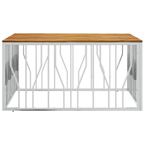 vidaXL Coffee Table Silver Stainless Steel and Solid Wood Acacia