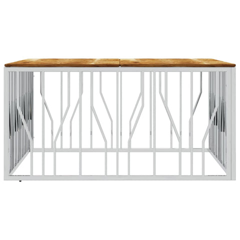 vidaXL Coffee Table Silver Stainless Steel and Solid Wood Acacia