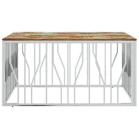 vidaXL Coffee Table Silver Stainless Steel and Solid Wood Reclaimed