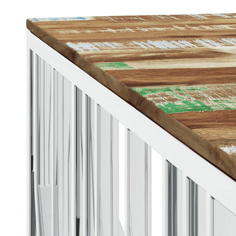 vidaXL Coffee Table Silver Stainless Steel and Solid Wood Reclaimed