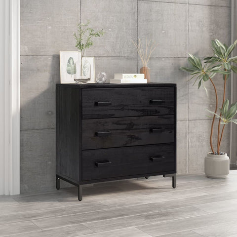 vidaXL Chest of Drawers Black 75x35x70 cm Solid Pinewood