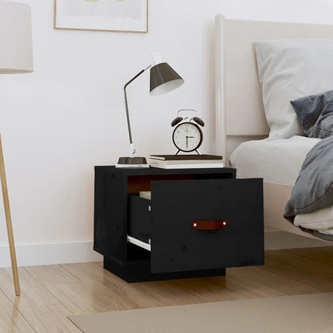 vidaXL Bedside Cabinet Black 40x34x35 cm Solid Wood Pine