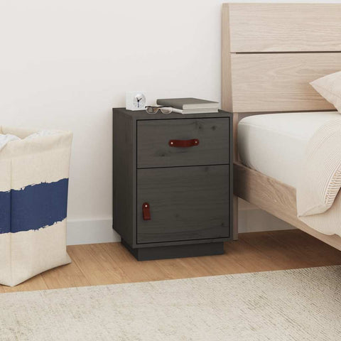 vidaXL Bedside Cabinet Grey 40x34x55 cm Solid Wood Pine