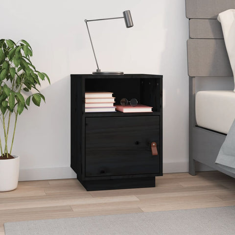 vidaXL Bedside Cabinet Black 40x34x55 cm Solid Wood Pine