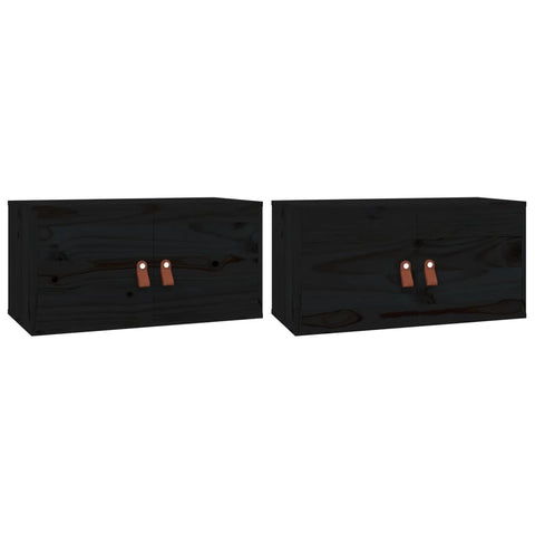 vidaXL Wall Cabinets 2 pcs Black 60x30x30 cm Solid Wood Pine