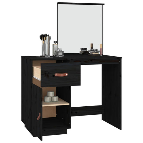 vidaXL Dressing Table Black 95x50x134 cm Solid Wood Pine