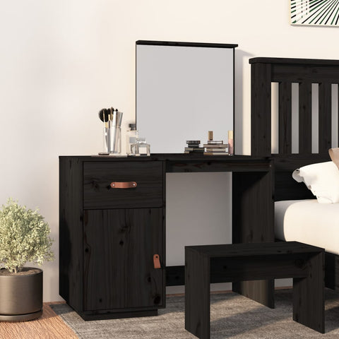 vidaXL Dressing Table Black 95x50x134 cm Solid Wood Pine