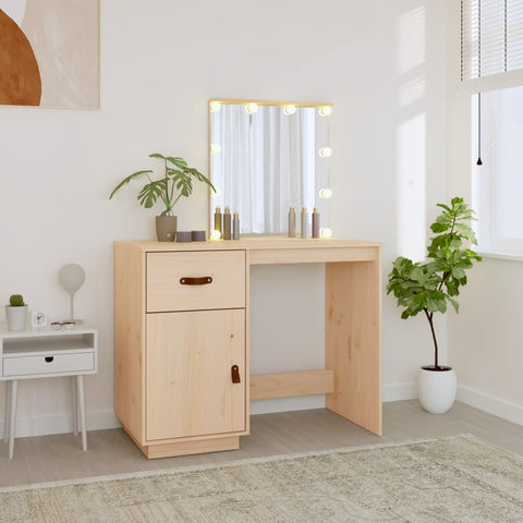 vidaXL Dressing Table with LED 95x50x133.5 cm Solid Wood Pine