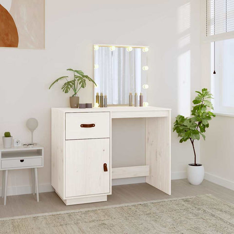 vidaXL Dressing Table with LED White 95x50x133.5 cm Solid Wood Pine