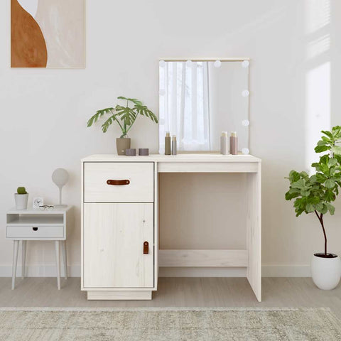 vidaXL Dressing Table with LED White 95x50x133.5 cm Solid Wood Pine